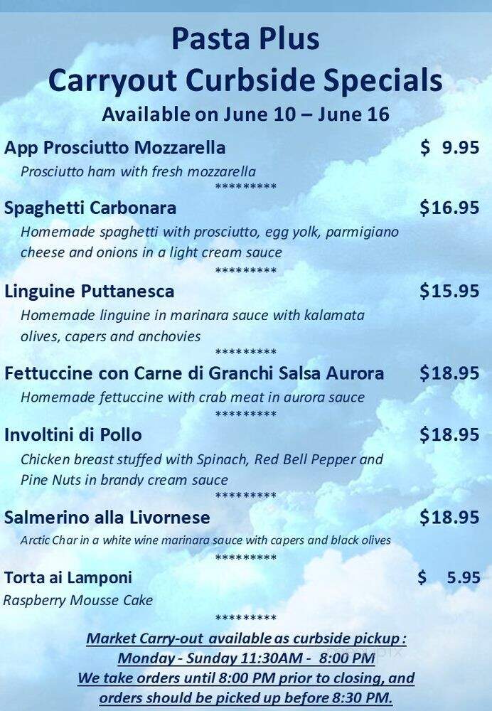 Pasta Plus Restaurant - Laurel, MD menu_pic