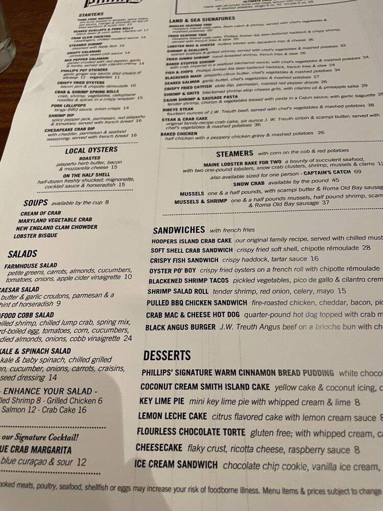 Phillips Harborplace Restaurant - Baltimore, MD menu_pic