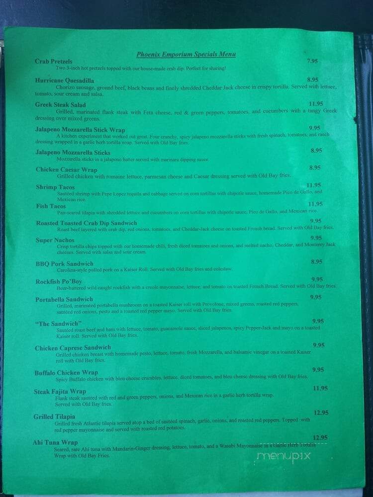 Phoenix Emporium - Ellicott City, MD menu_pic