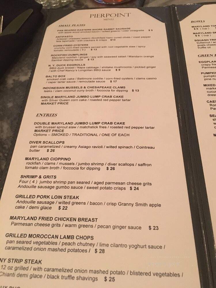 Pierpoint Restaurant - Baltimore, MD menu_pic