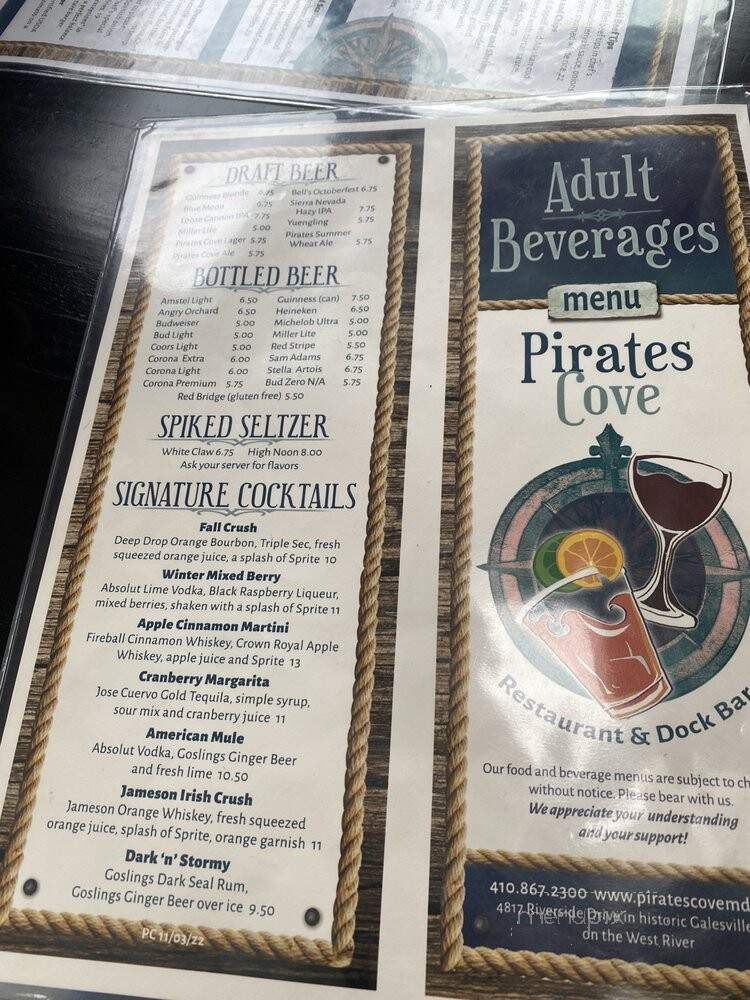 Pirate's Cove - Galesville, MD menu_pic
