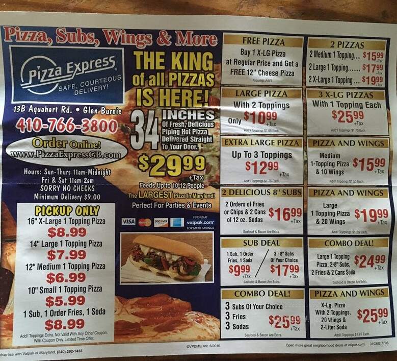 Pizza Express - Glen Burnie, MD menu_pic