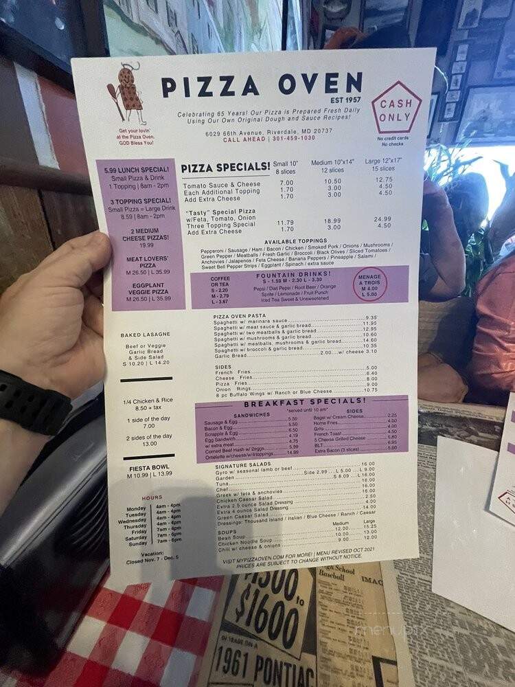 Pizza Oven - Riverdale, MD menu_pic