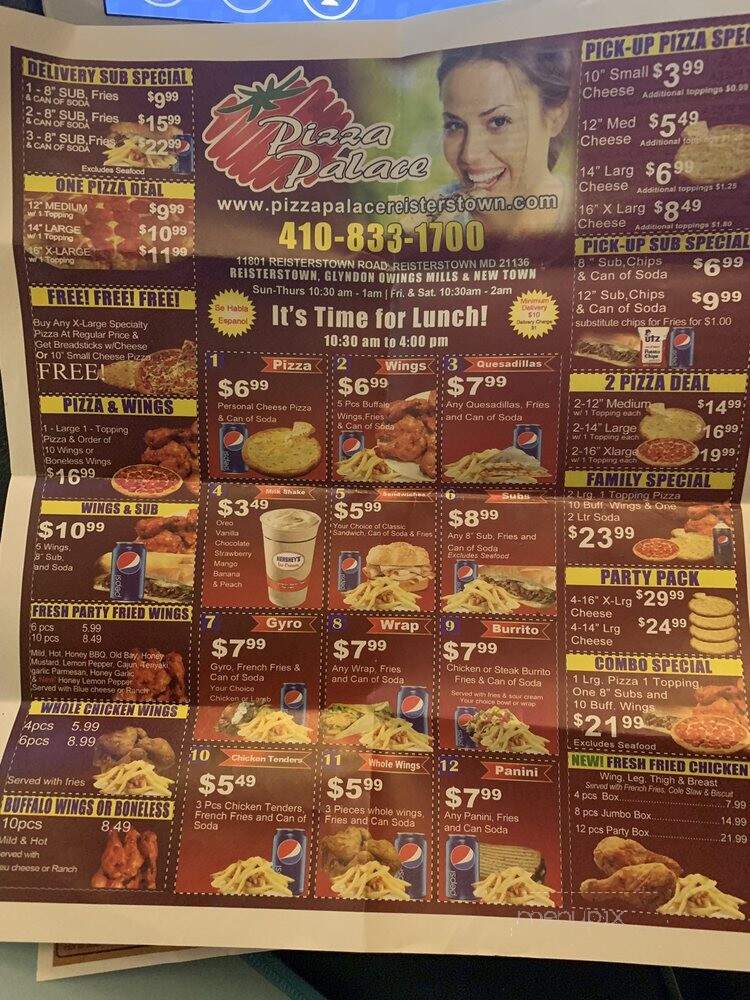 Pizza Palace - Reisterstown, MD menu_pic