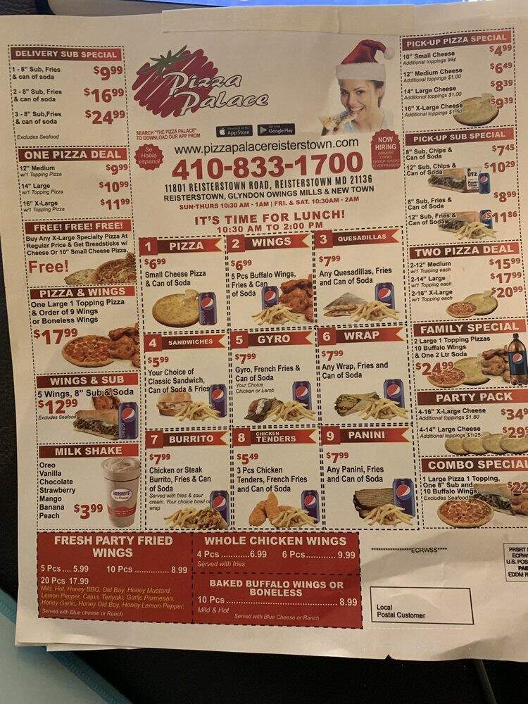 Pizza Palace - Reisterstown, MD menu_pic
