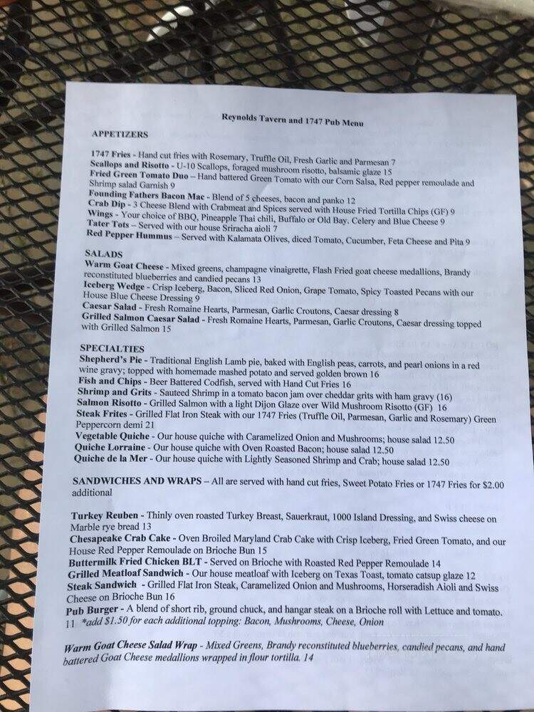 Reynolds Tavern - Annapolis, MD menu_pic
