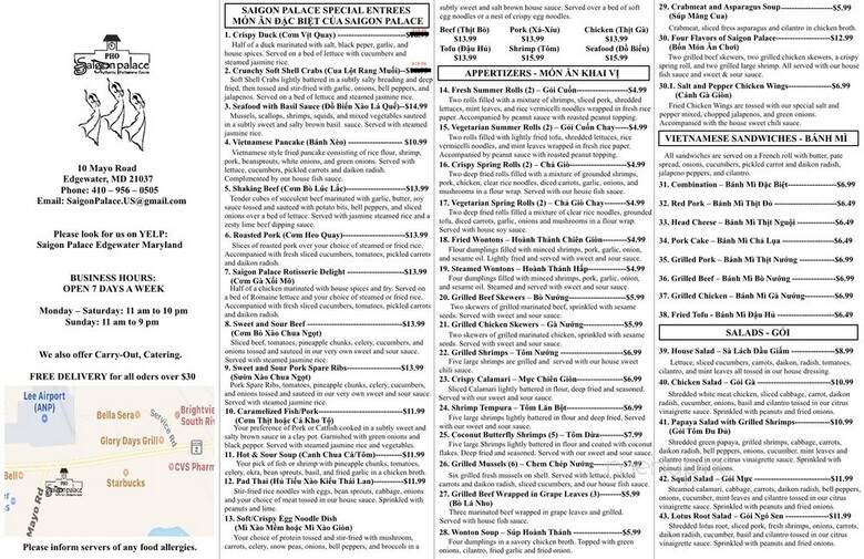 Saigon Palace - Edgewater, MD menu_pic