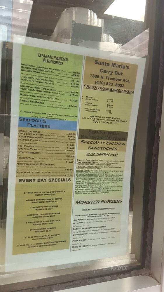 Santa Maria K Carry Out - Baltimore, MD menu_pic