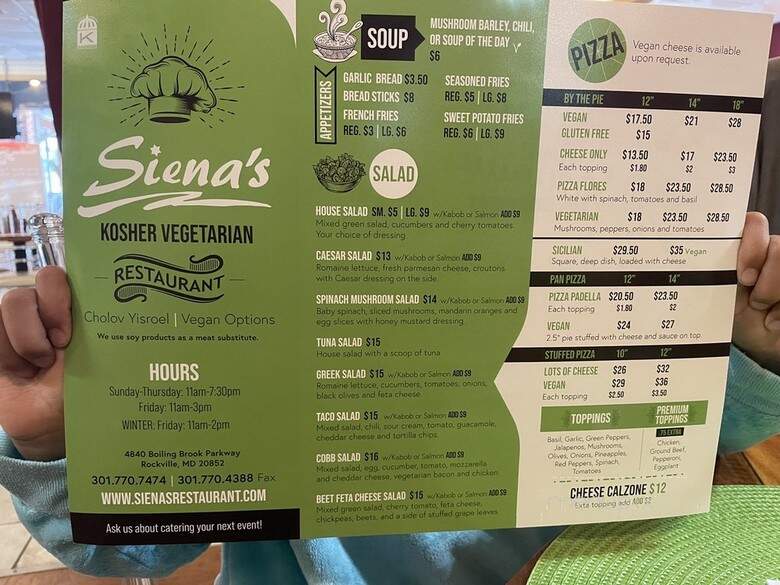 Sienna Pizzeria - Rockville, MD menu_pic