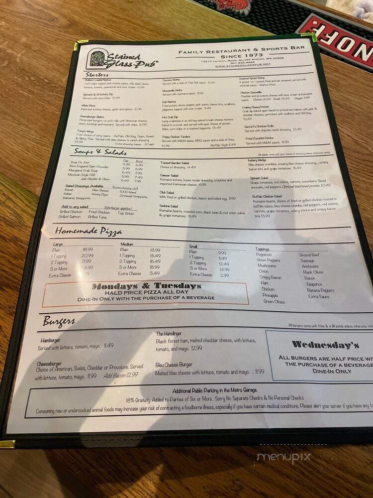 Stained Glass Pub - Silver Spring, MD menu_pic