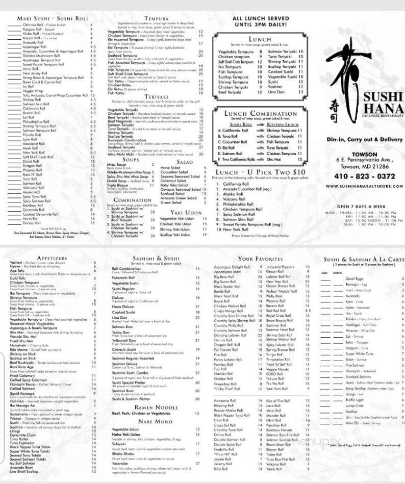 Sushi Hana - Towson, MD menu_pic