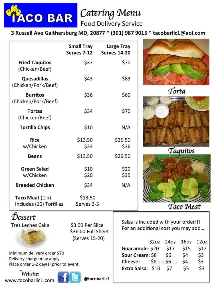 Taco Bar - Gaithersburg, MD menu_pic