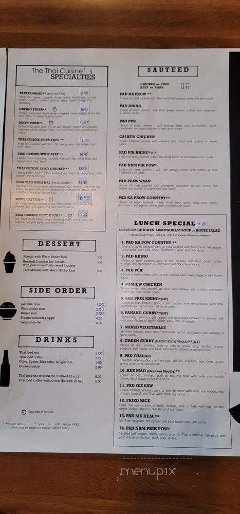 Thai Cuisine - Olney, MD menu_pic