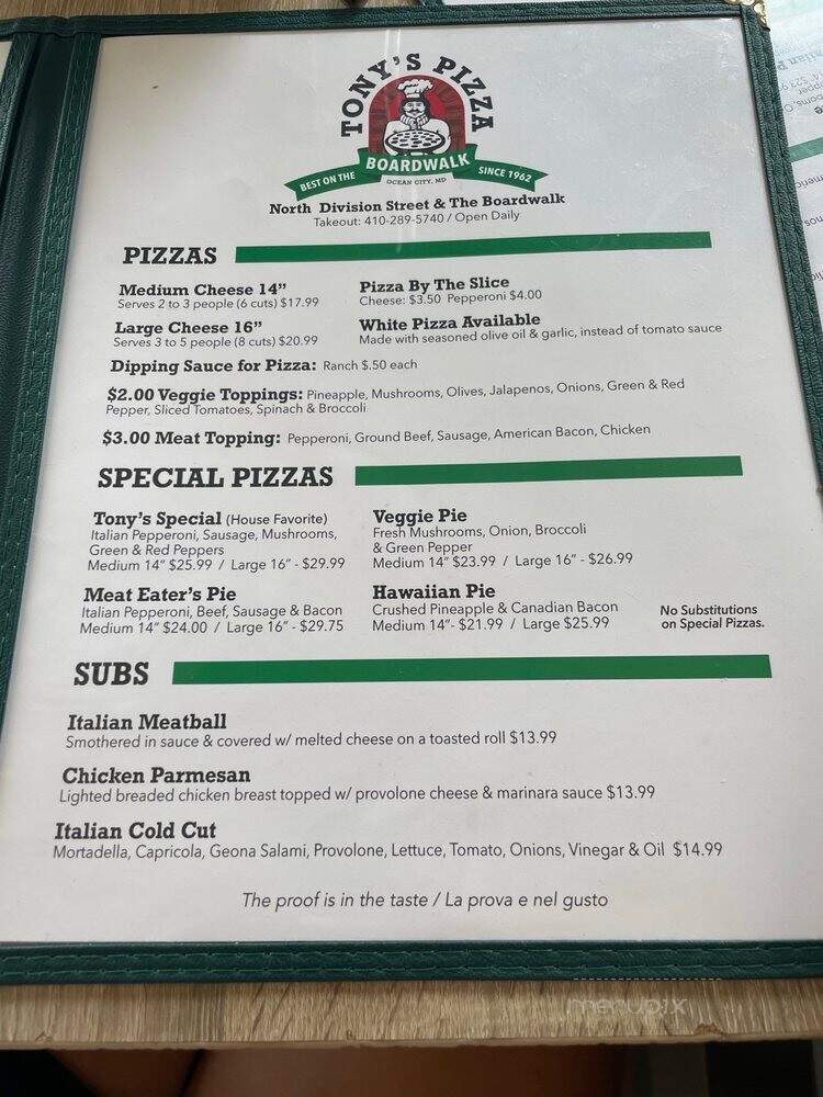Tony's Pizza Ofc - Ocean City, MD menu_pic