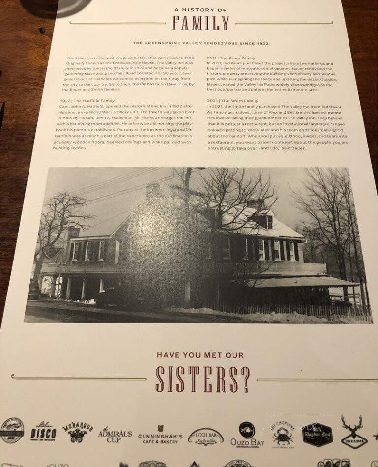 Valley Inn - Brooklandville, MD menu_pic