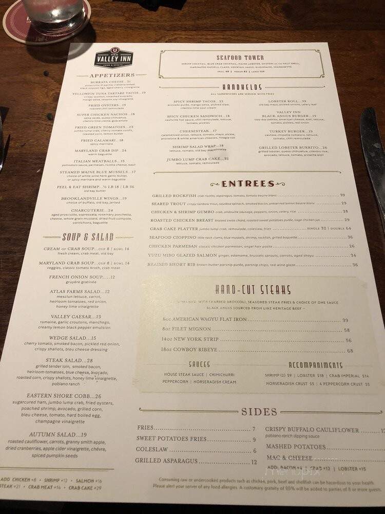 Valley Inn - Brooklandville, MD menu_pic