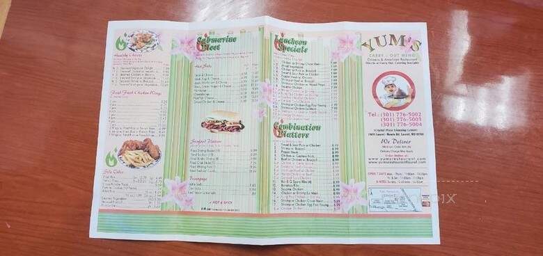 Yum's Restaurant - Laurel, MD menu_pic