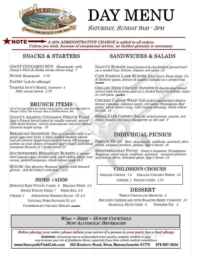 Air Field Cafe - Stow, MA menu_pic