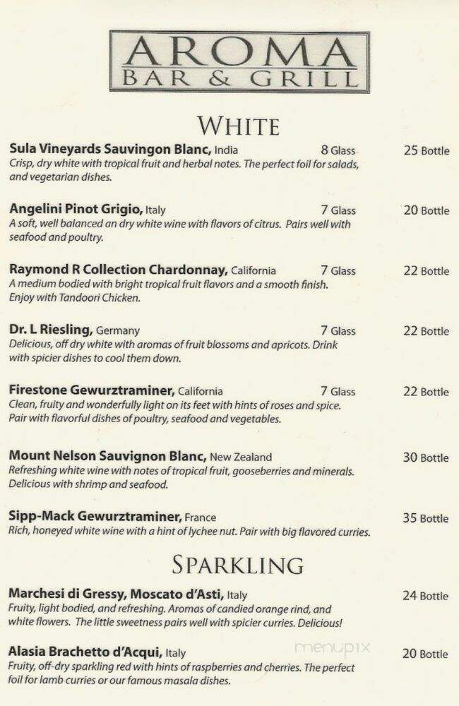 Aroma Bar & Grill - Great Barrington, MA menu_pic