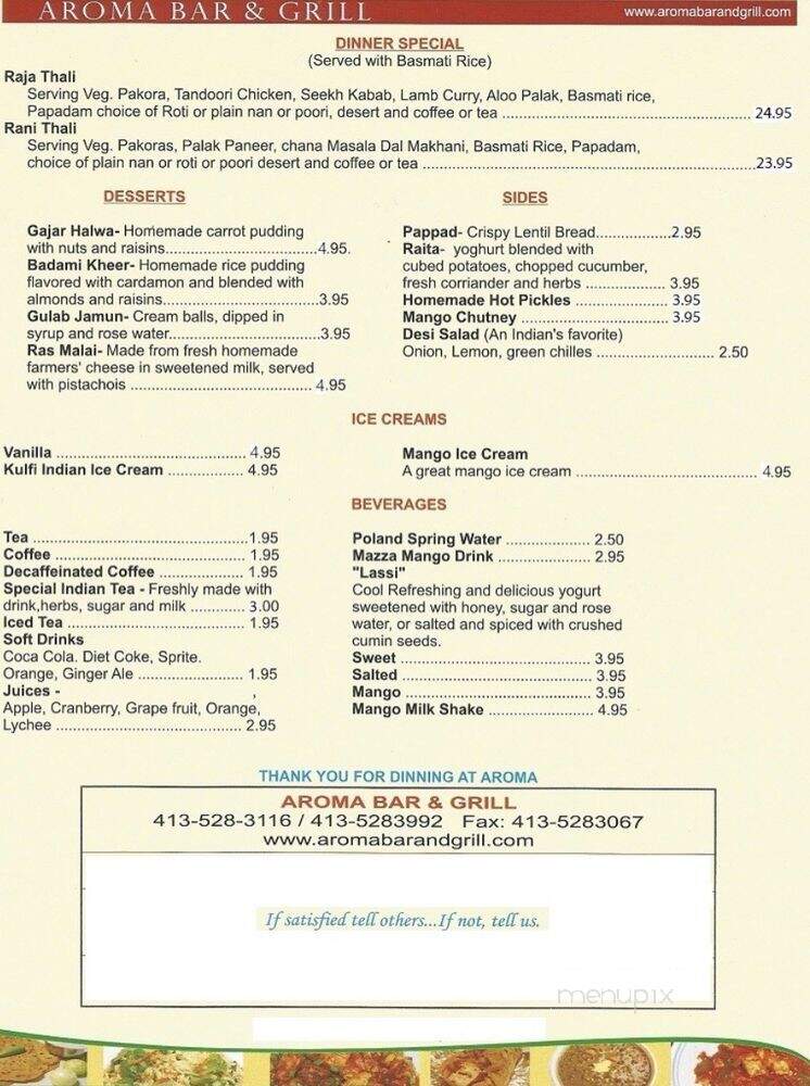 Aroma Bar & Grill - Great Barrington, MA menu_pic