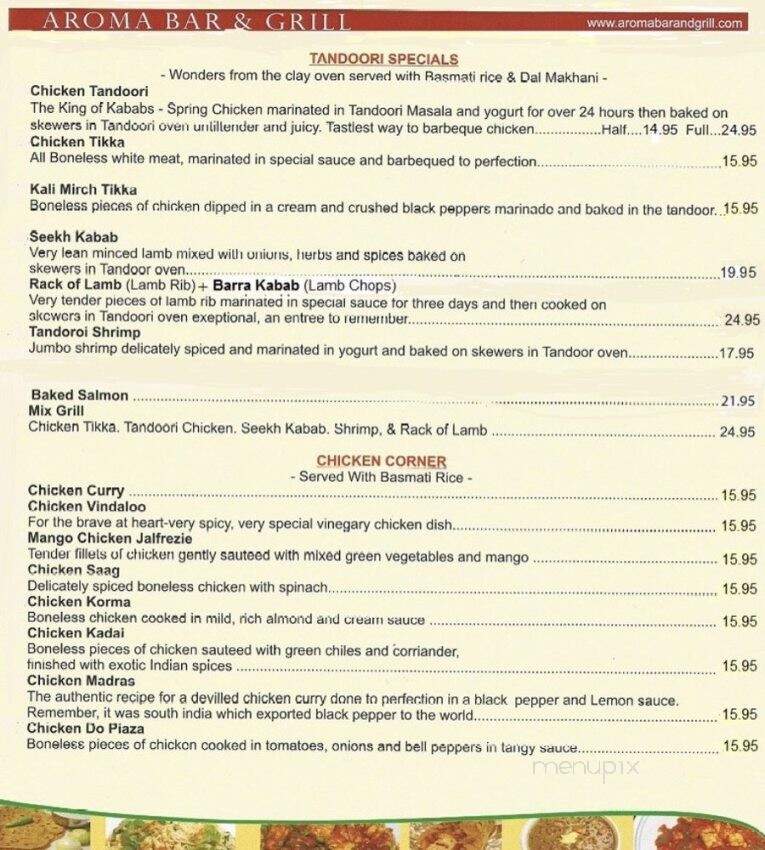 Aroma Bar & Grill - Great Barrington, MA menu_pic