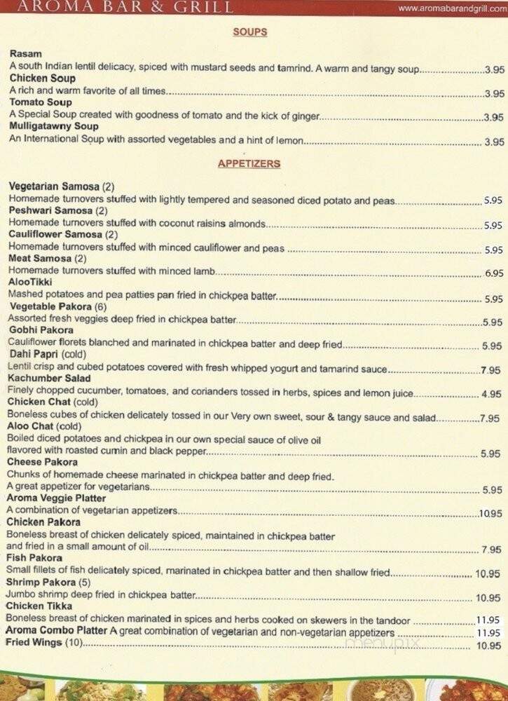 Aroma Bar & Grill - Great Barrington, MA menu_pic
