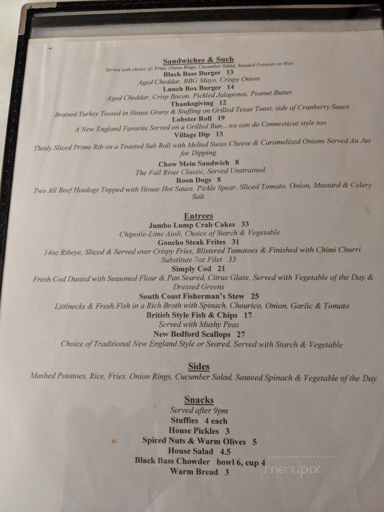 Black Bass Grille - New Bedford, MA menu_pic