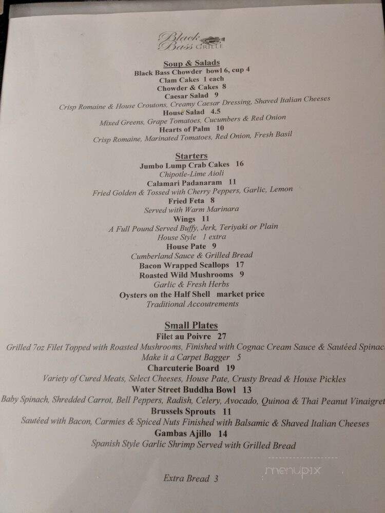 Black Bass Grille - New Bedford, MA menu_pic