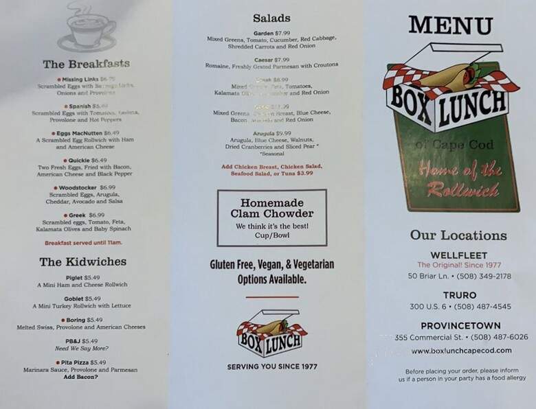 Box Lunch - Provincetown, MA menu_pic