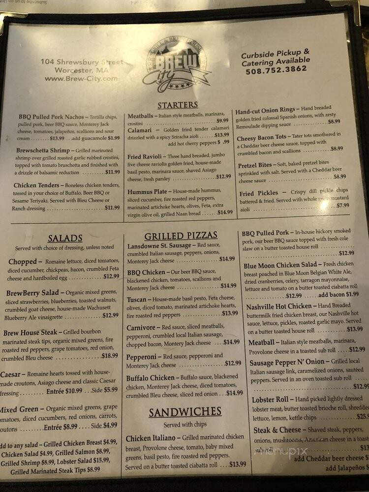 Brew City Grill & Brew House - Worcester, MA menu_pic