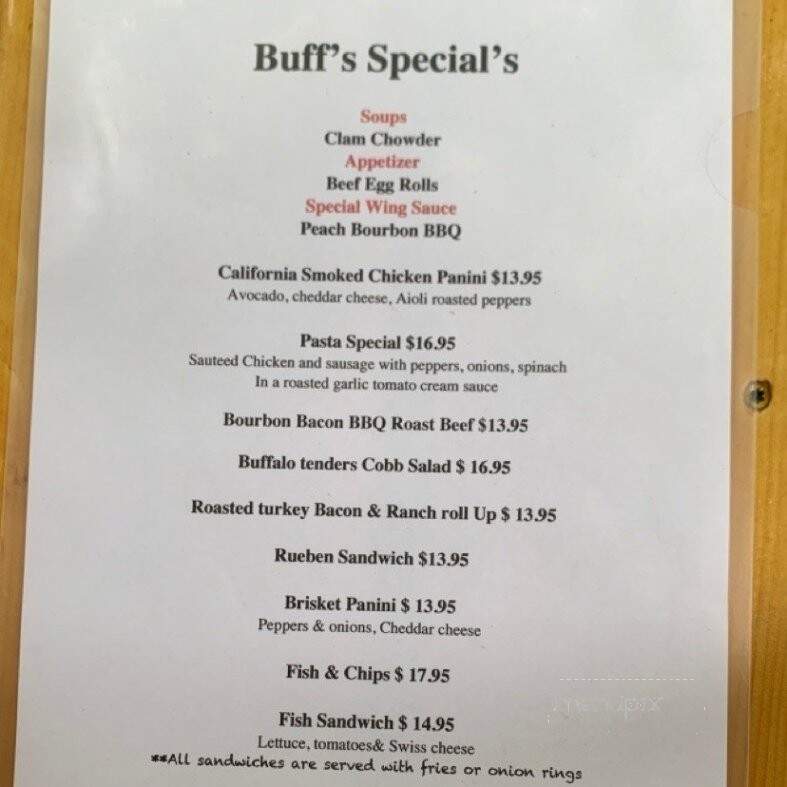 Buff's Pub - Newton, MA menu_pic