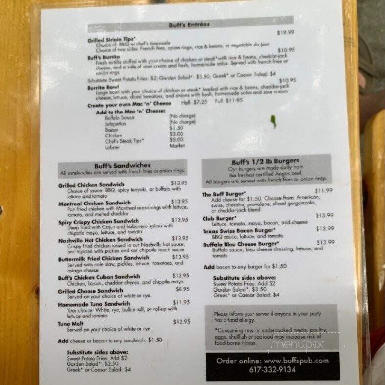 Buff's Pub - Newton, MA menu_pic