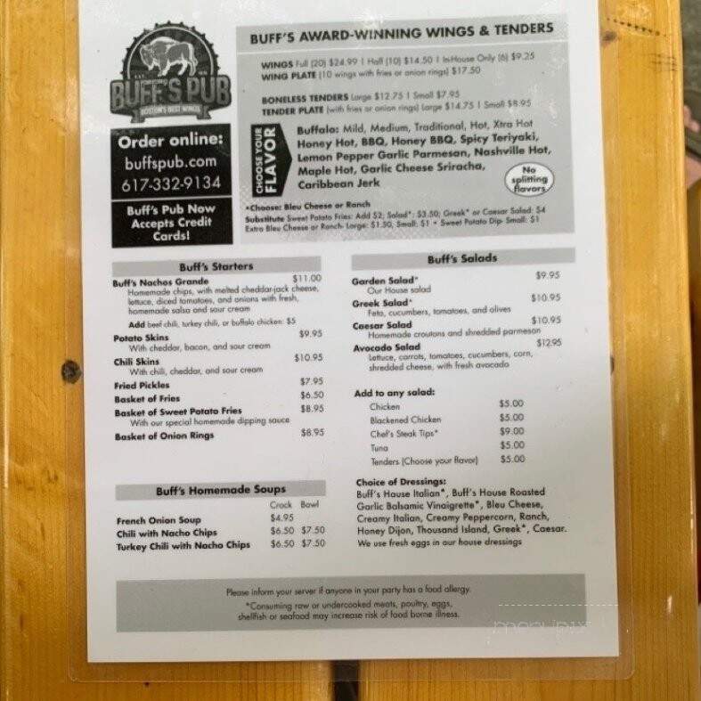 Buff's Pub - Newton, MA menu_pic