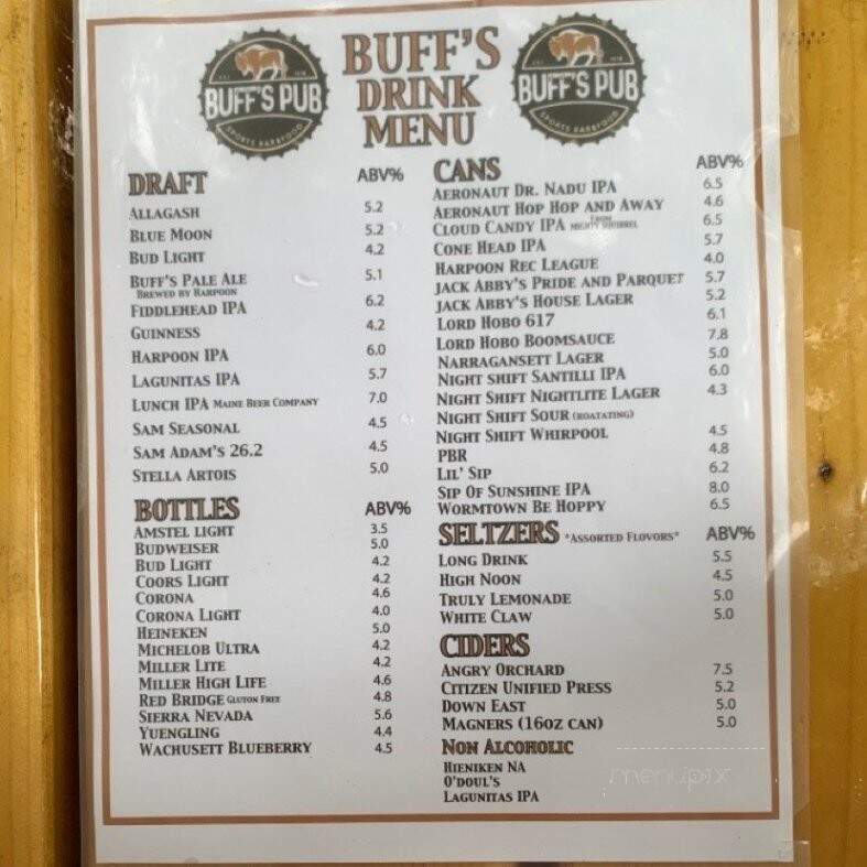 Buff's Pub - Newton, MA menu_pic