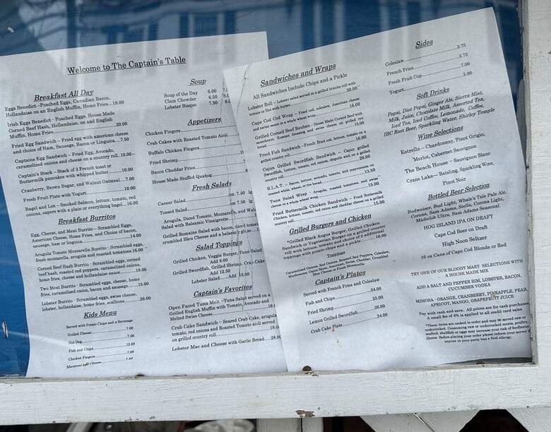 Captain's Table - Chatham, MA menu_pic