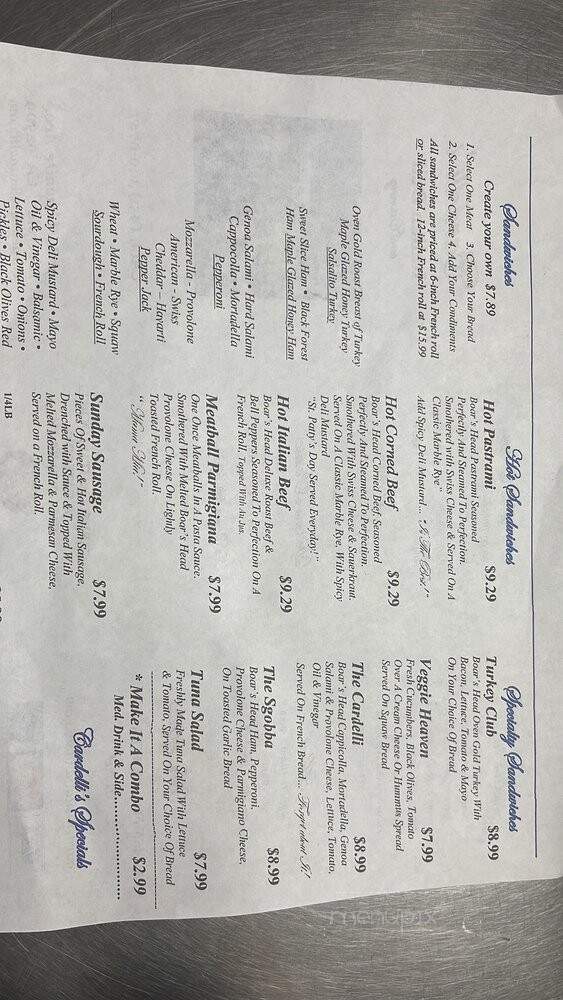 Cardelli's Italian Deli & Groc - Plymouth, MA menu_pic
