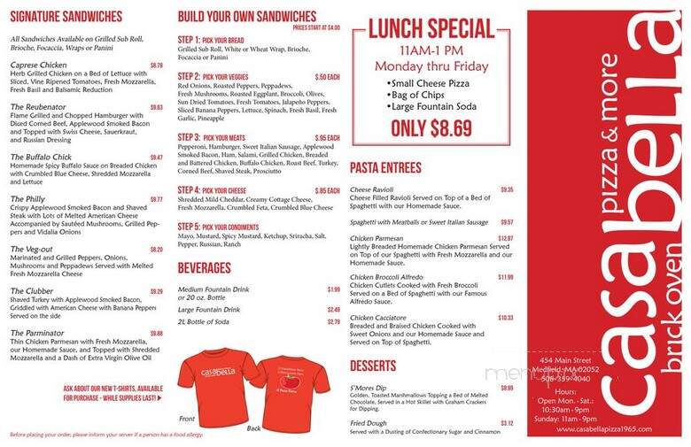 Casa-Bella Pizza - Medfield, MA menu_pic