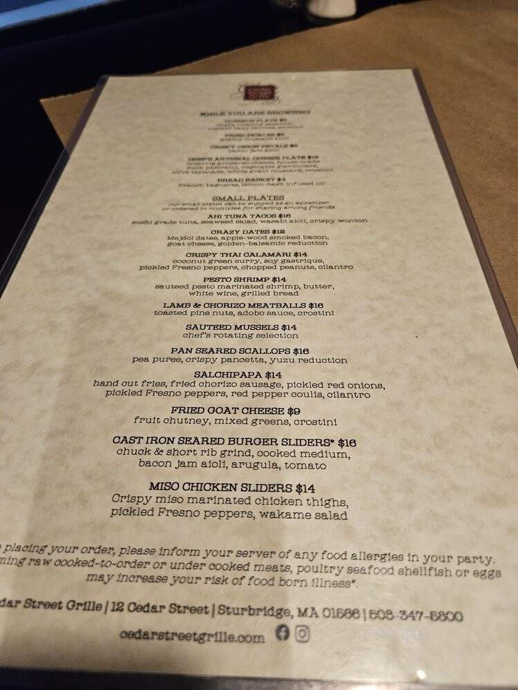 Cedar Street Restaurant - Sturbridge, MA menu_pic