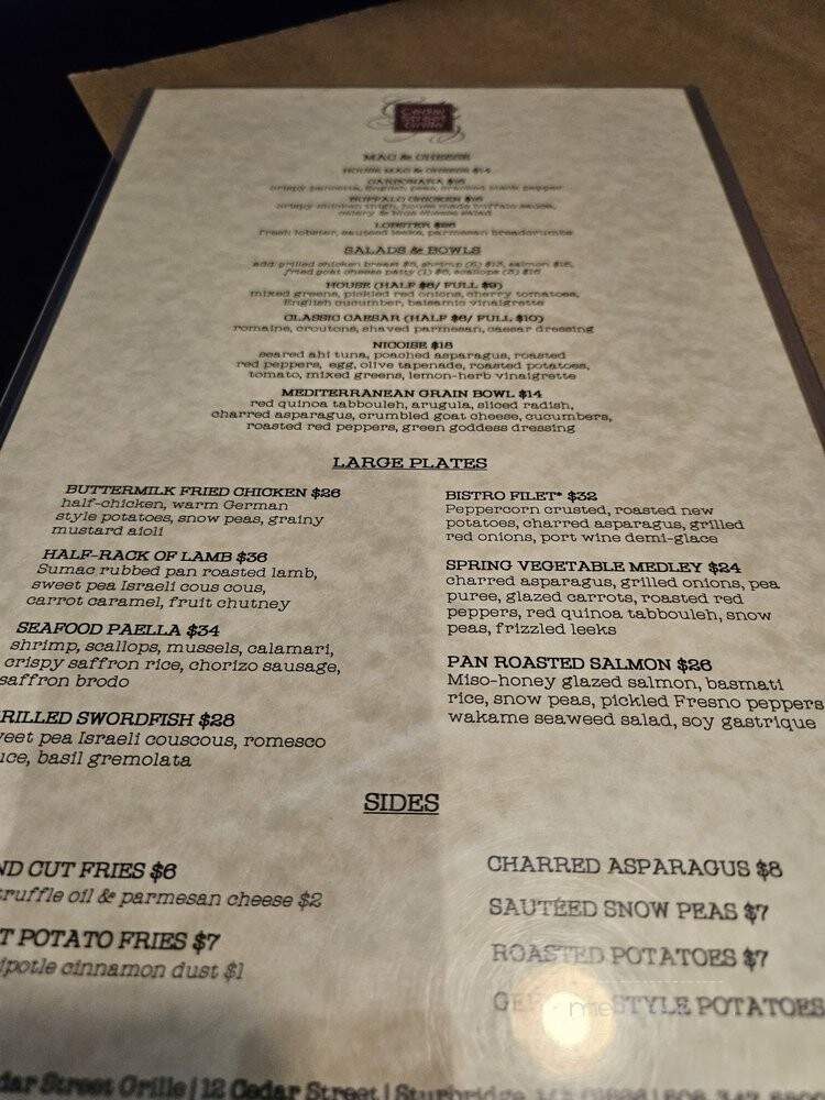 Cedar Street Restaurant - Sturbridge, MA menu_pic