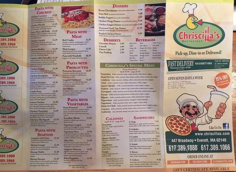 Chrisillas Restaurant - Everett, MA menu_pic