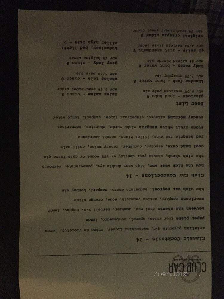 Club Car Lounge & Restaurant - Nantucket, MA menu_pic