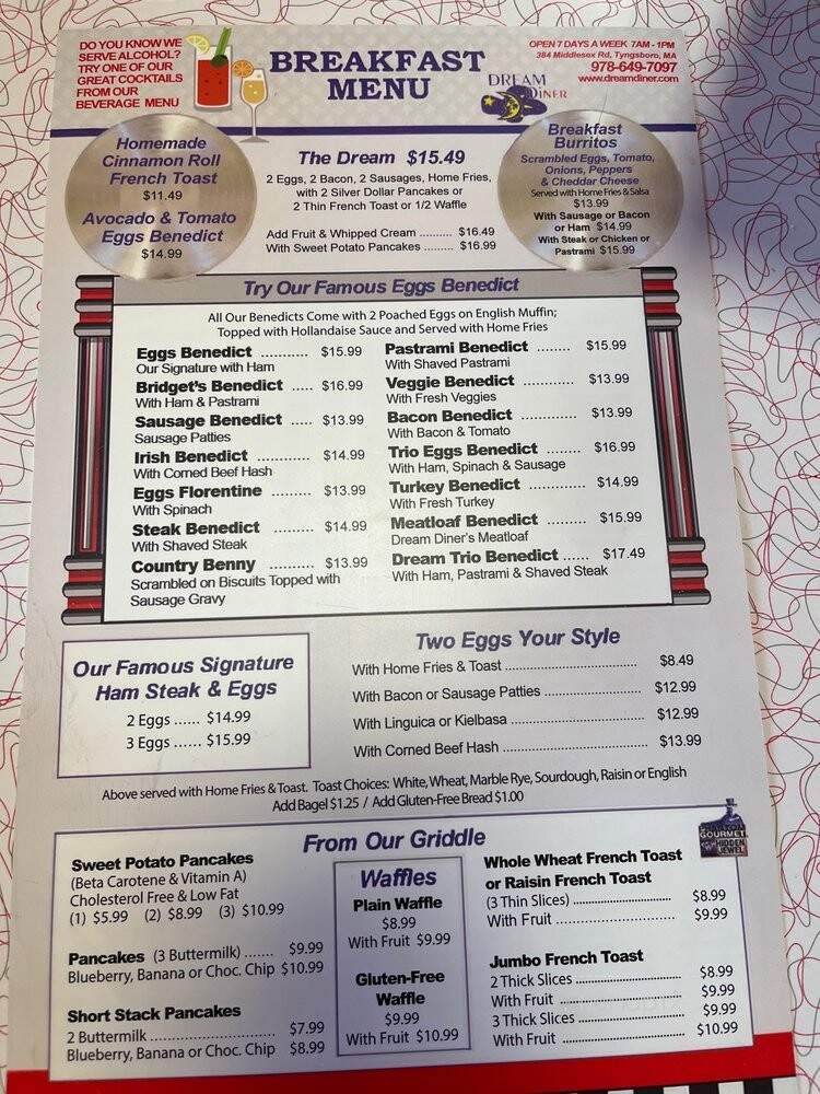 Dream Diner - Tyngsboro, MA menu_pic