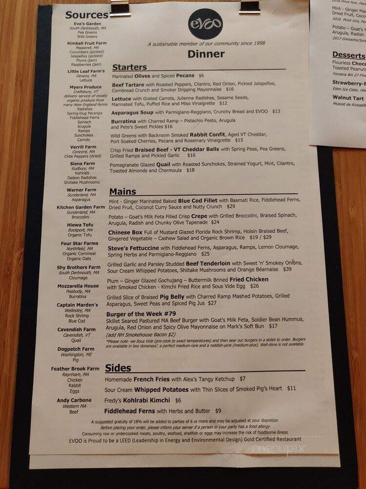 Evoo Restaurant - Somerville, MA menu_pic