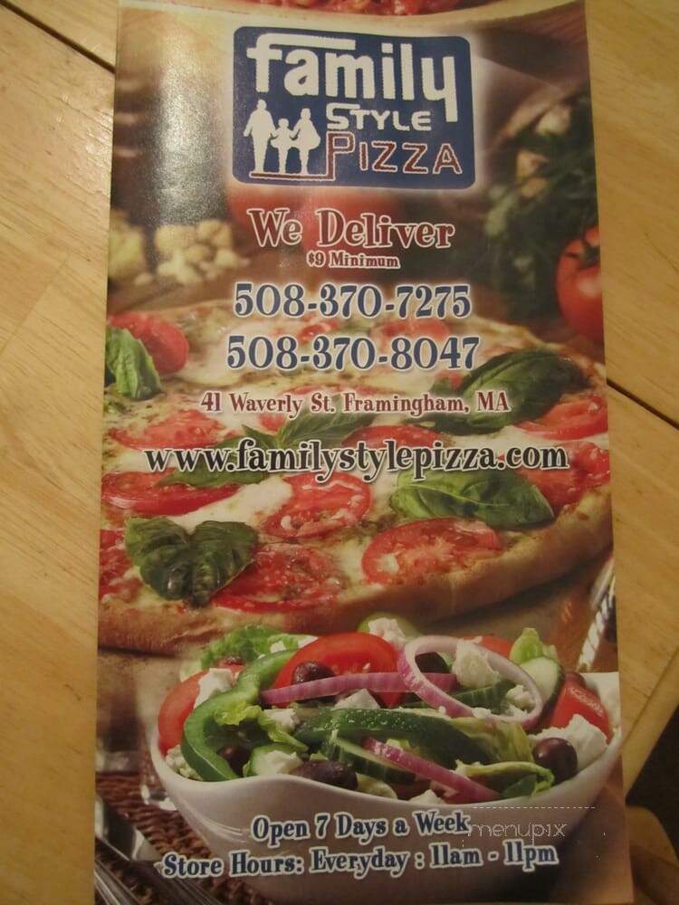 Family Style Pizza - Framingham, MA menu_pic