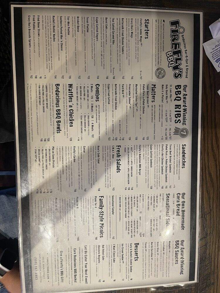 Firefly's - Marlborough, MA menu_pic