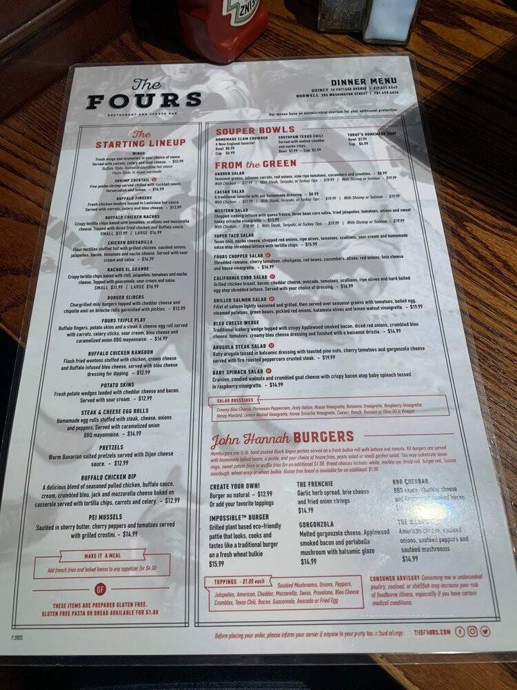 Four's Restaurant Quincy - Quincy, MA menu_pic