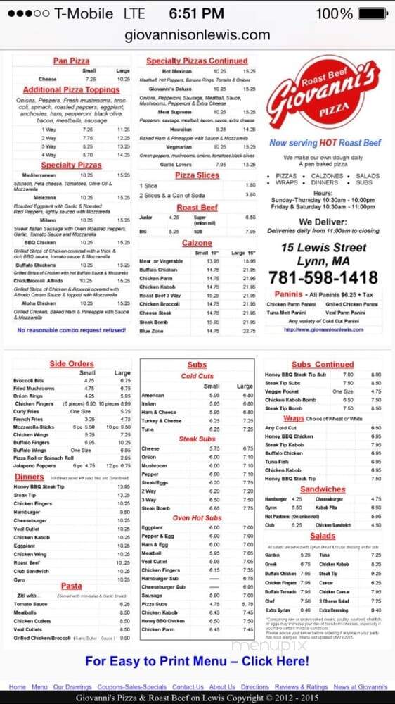 Giovanni's House Of Pizza - Lynn, MA menu_pic