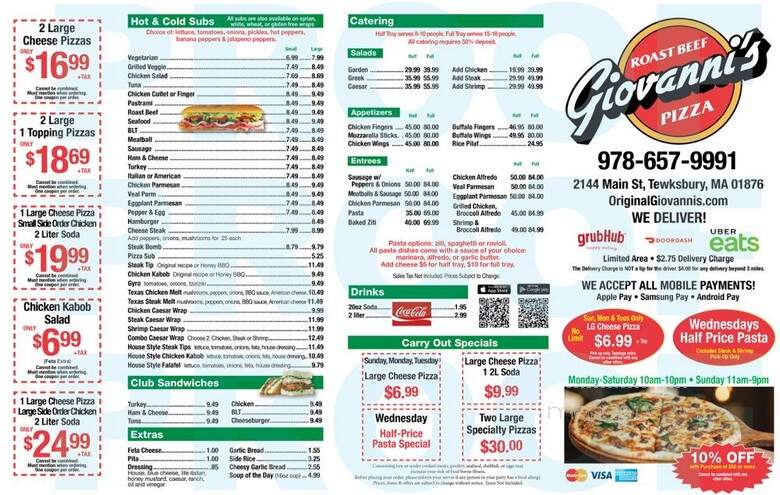 Giovanni's Pizza Roast Beef - Tewksbury, MA menu_pic