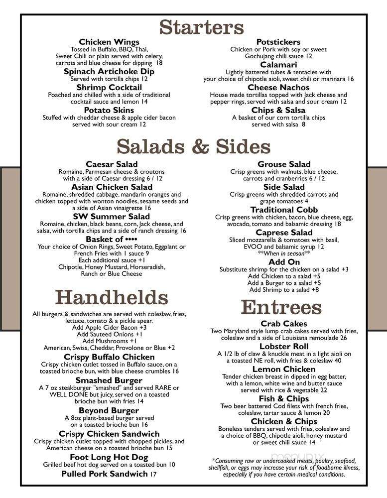 Grouse House Restaurant & Inn - Otis, MA menu_pic