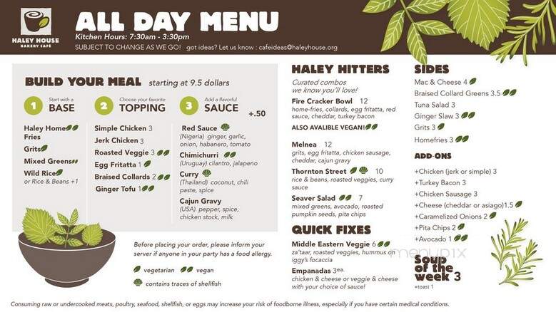 Haley House Bakery Cafe - Roxbury, MA menu_pic